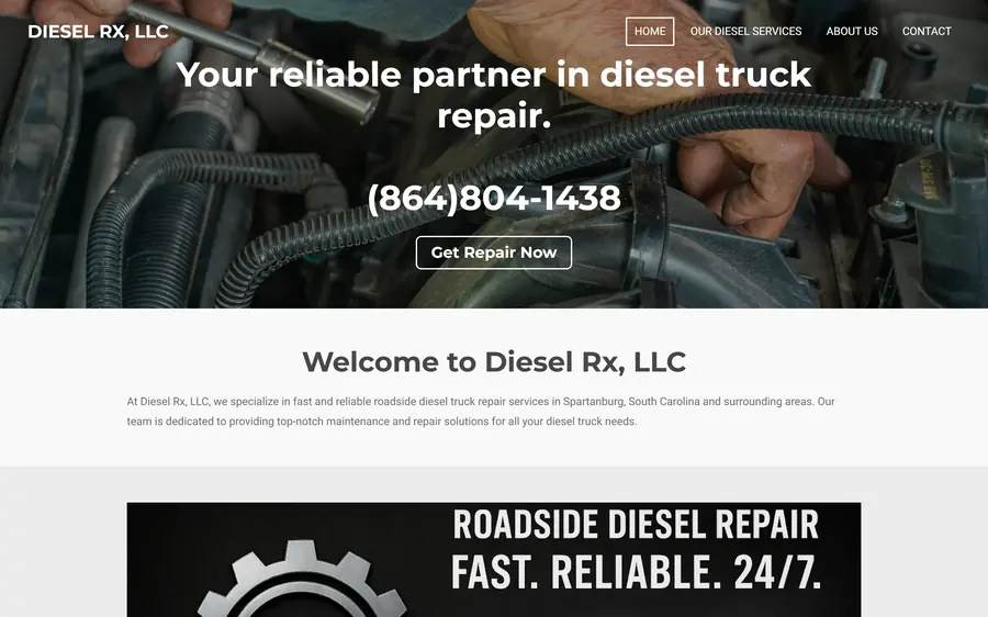 The Diesel Rx website before: dieselrxllc.com, captured October 2026