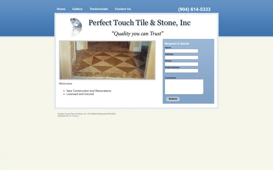 The Perfect Touch Tile website before: the previous site, archived March 2025