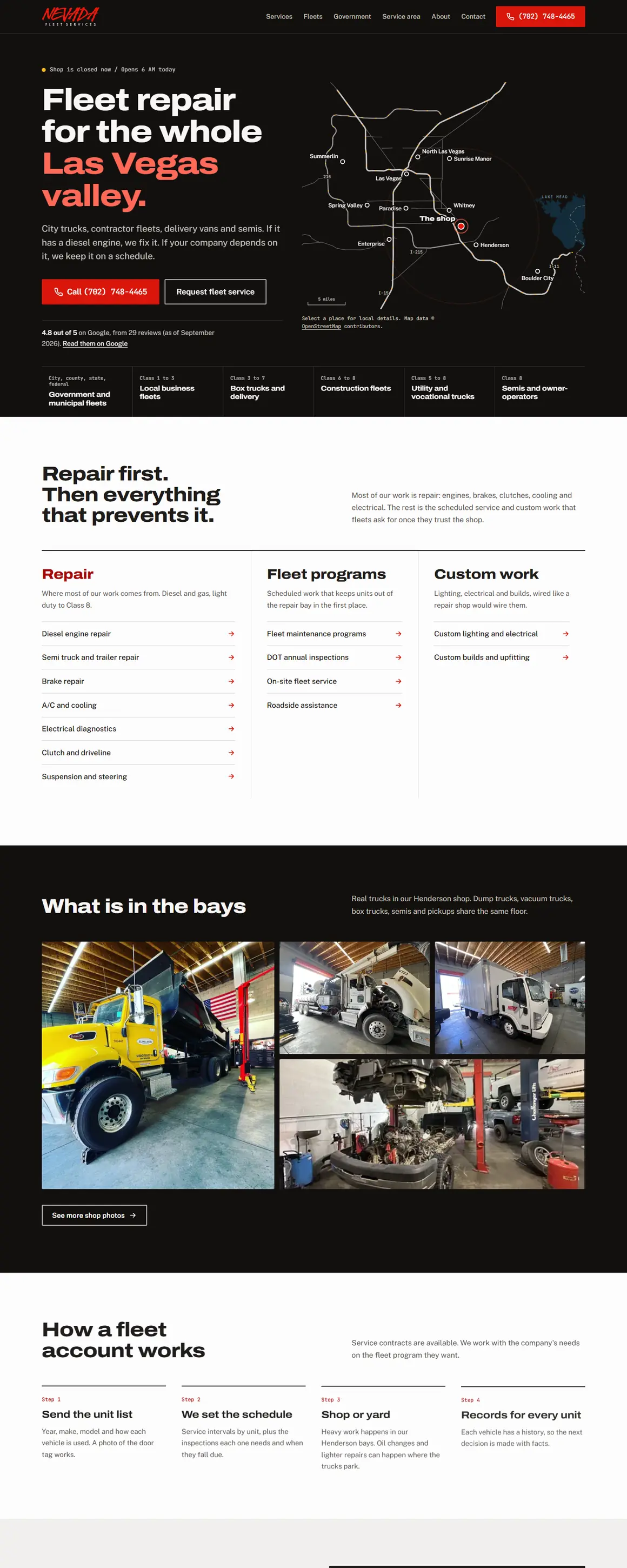 The Nevada Fleet Services home page, top to bottom