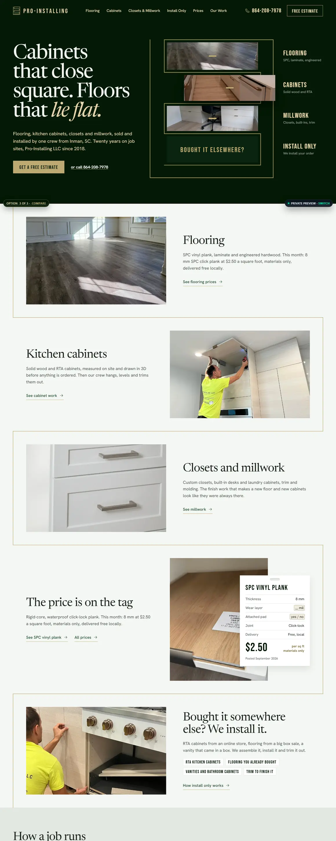 The Pro-Installing home page, top to bottom