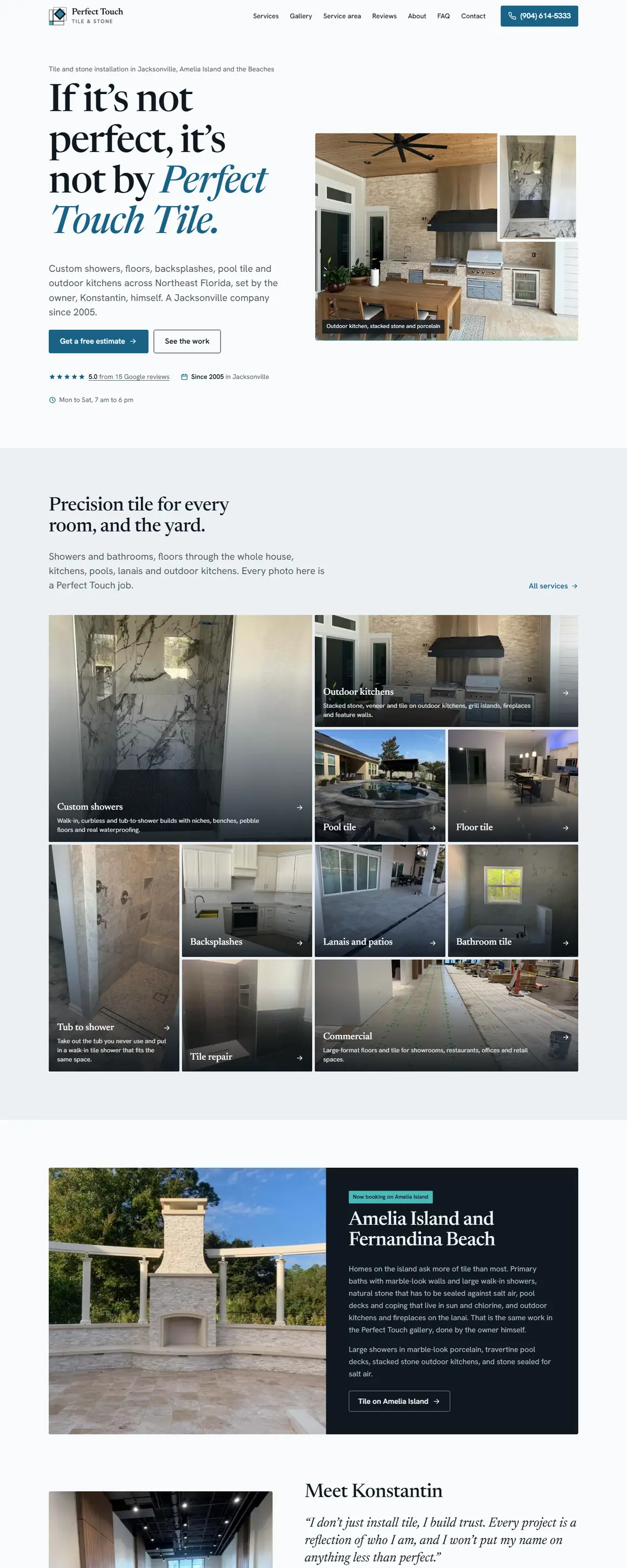 The Perfect Touch Tile home page, top to bottom