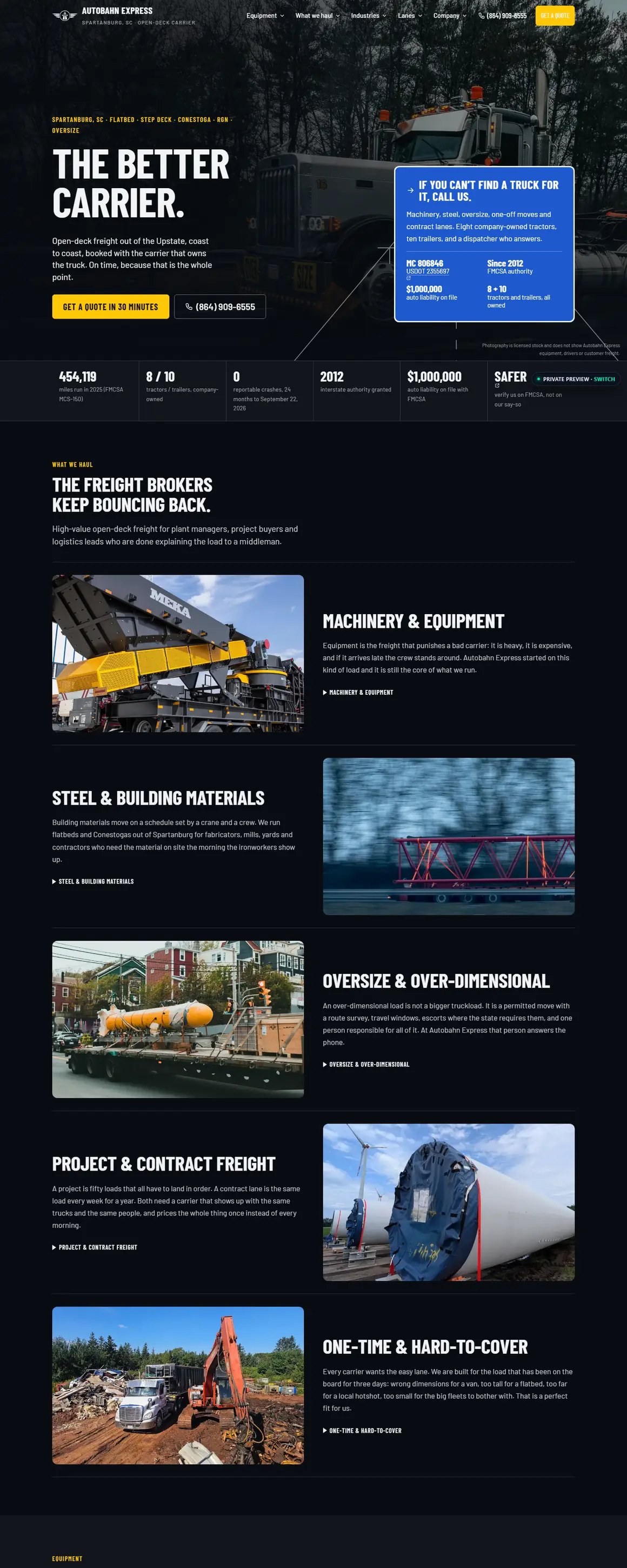 The Autobahn Express home page, top to bottom