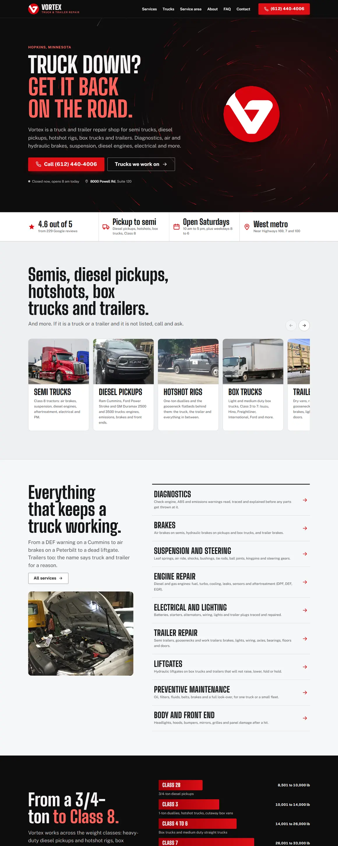 The Vortex Truck & Trailer home page, top to bottom