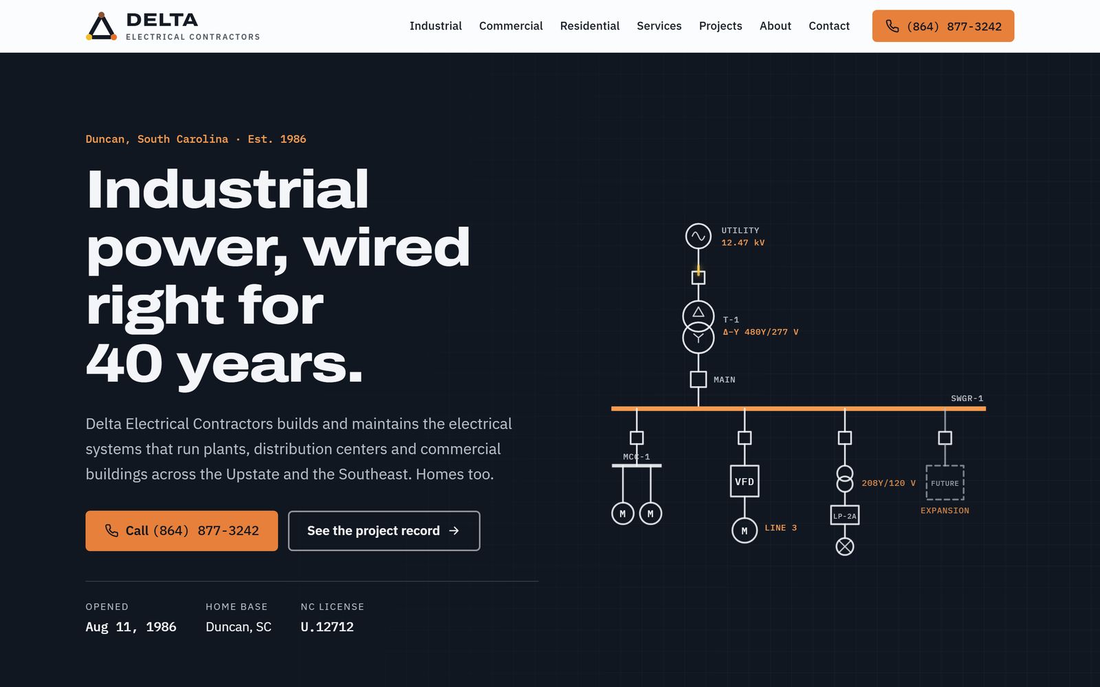 Home page of the Delta Electrical Contractors website