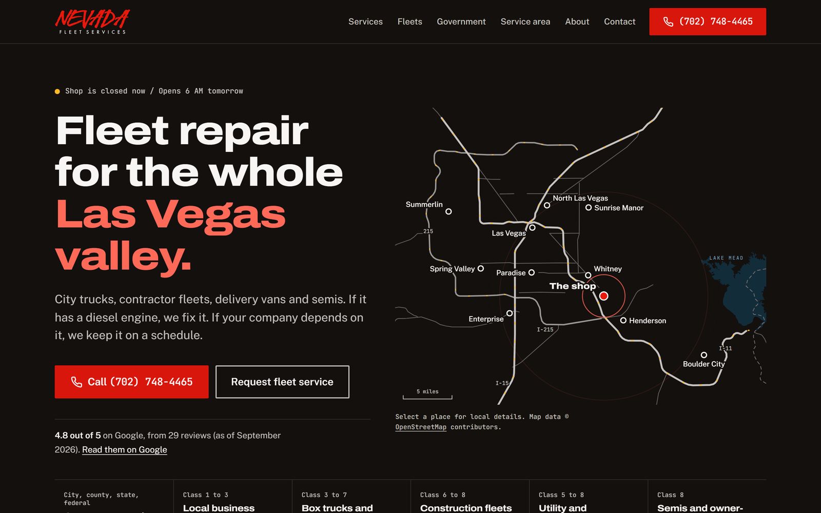 Home page of the Nevada Fleet Services website