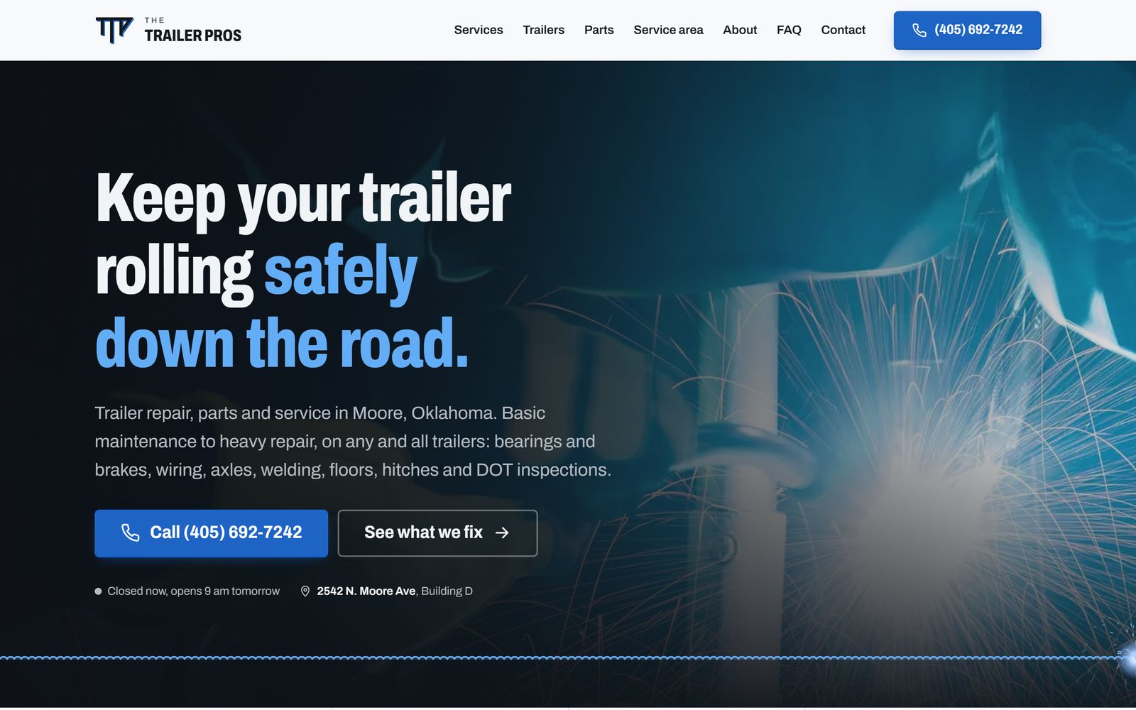 Home page of the The Trailer Pros website